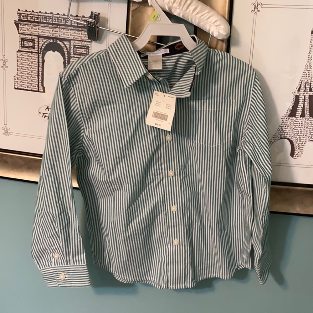 NWT Janie and Jack green & white stripped button down Boys 4 Christmas. Football